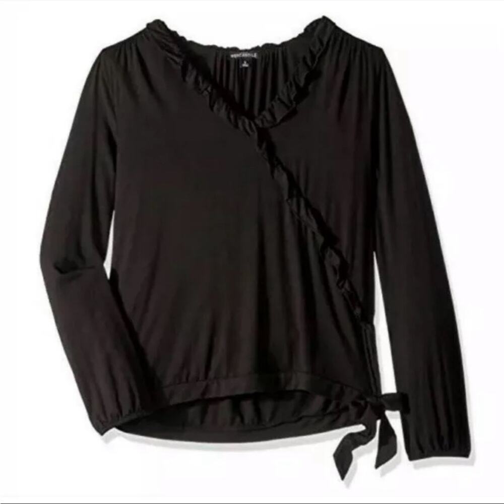 J Crew Mercantile Black Ruffle Trim Top Shirt Blouse Style K5032 Medium